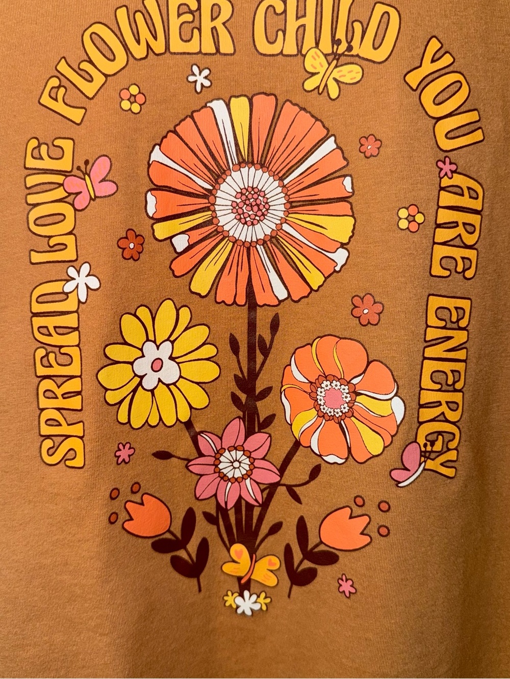 Belle Du Jour Brown Graphic Flower Child Boxy Crop Tee - Picture 2 of 5